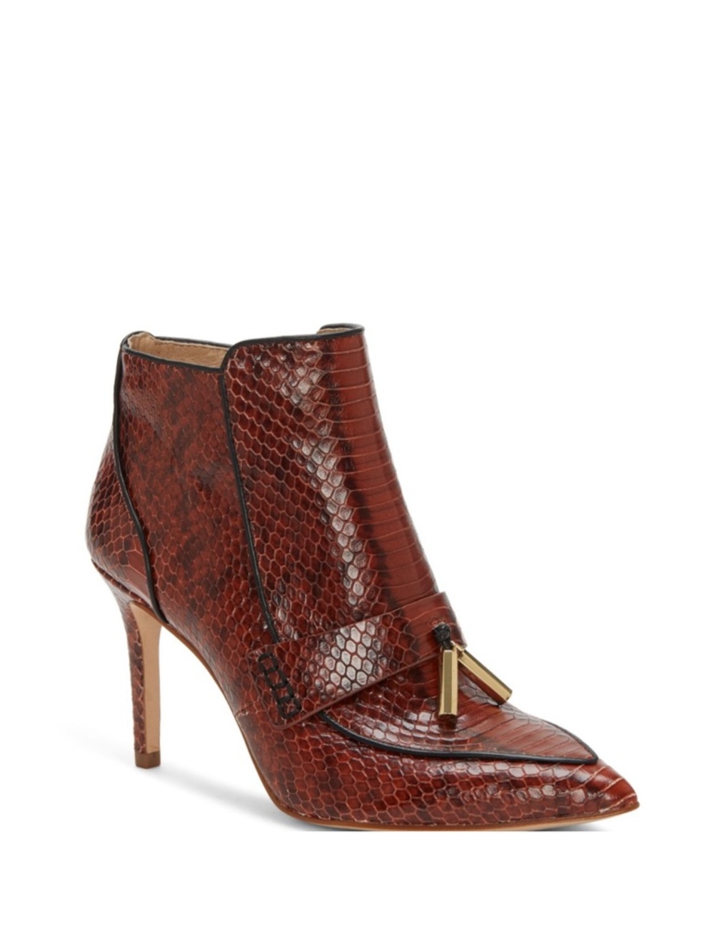 Louise et Cie Dark Brown Textured Pointed Toe Ankle Boots with Gold Accent